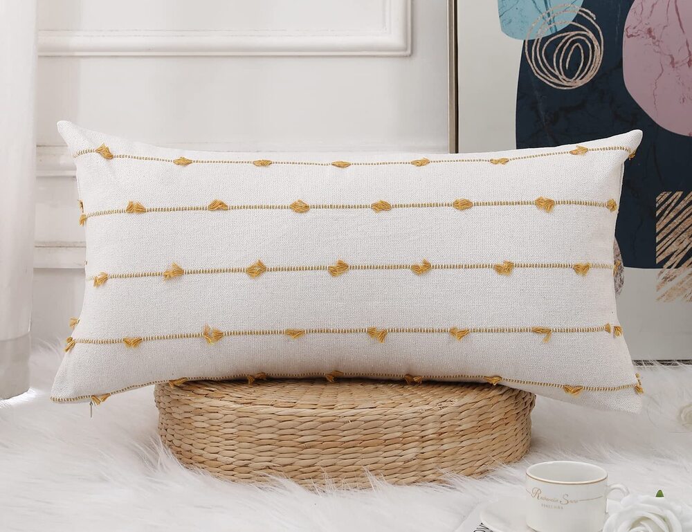 4633 Boho Long Lumbar Pillow Covers 12 x 26 Yellow,Classic Stripe Pattern